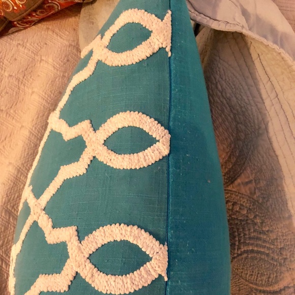 Turquoise Throw Pillow with White Embroidery - Picture 5 of 5